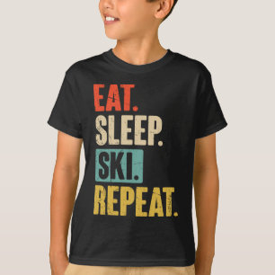 Essen Schlafen Ski Wiederholen - Lustig Retro Vint T-Shirt