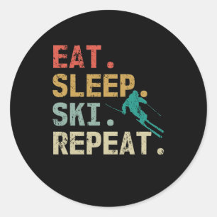 Essen Schlafen Ski Wiederholen Retro Vintage Skifa Runder Aufkleber