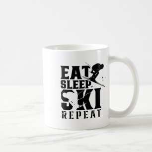 Essen Schlafen Skiwiederholung Wintersport Skifahr Kaffeetasse