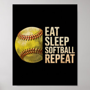 Essen Schlafen Softball Wiederholen Lustiger Softb Poster