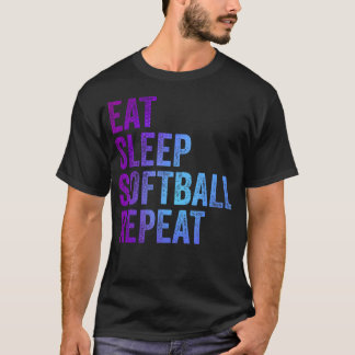 Essen Schlafen Softball Wiederholen T-Shirt