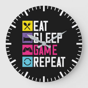 Essen, schlafen, Spiel, Wiederholen, Funny Video G Große Wanduhr