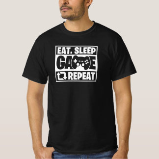 Essen Schlafen Spielen Wiederholen Lustiger Gamer- T-Shirt
