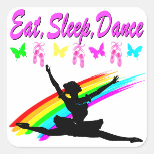 ESSEN, SCHLAFEN, TANZBALLERINA DESIGN QUADRATISCHER AUFKLEBER