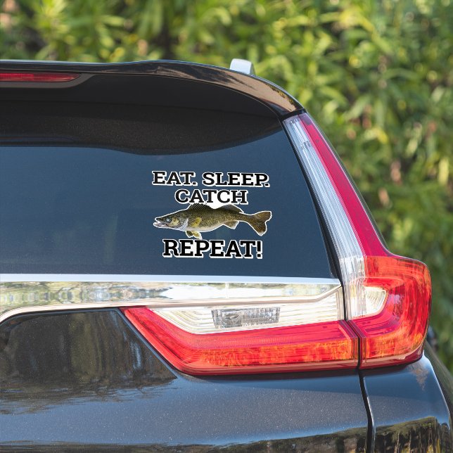 Essen Schlafen Walleye Fangen Lustiges Angeln Angl Aufkleber (Auto Seite)