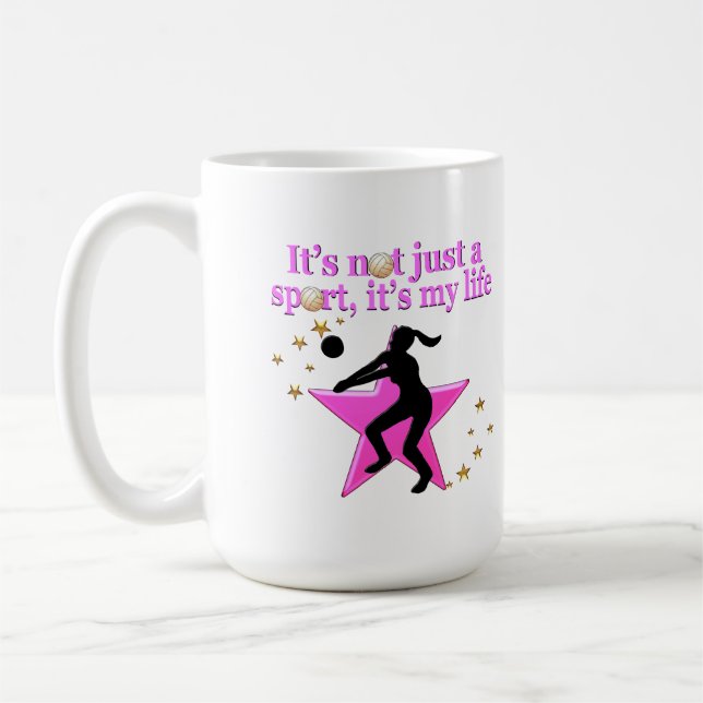 ESSEN, SCHLAFEN, ZUG, PINK VOLLEYBALL STAR DESIGN KAFFEETASSE (Links)