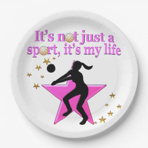 ESSEN, SCHLAFEN, ZUG, PINK VOLLEYBALL STAR DESIGN PAPPTELLER