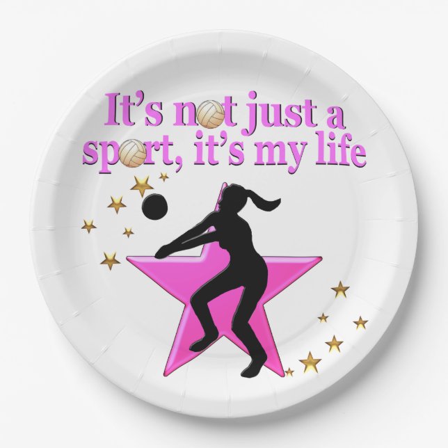 ESSEN, SCHLAFEN, ZUG, PINK VOLLEYBALL STAR DESIGN PAPPTELLER (Vorderseite)