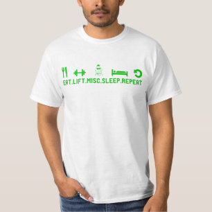 Essen Sie Aufzug-verschiedene Schlaf-Wiederholung T-Shirt