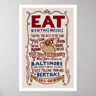 Essen Sie Bertha's Mussels Broadside Poster