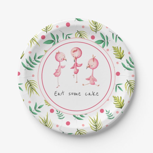 Essen Sie Cake Tropical Flamingo Party Paper Plat Pappteller (Vorderseite)