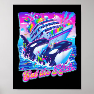 Essen Sie den reichen Wal der 90er Jahre Orca Funn Poster