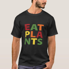 Essen Sie die bunte vegane Typografie der Pflanzen T-Shirt