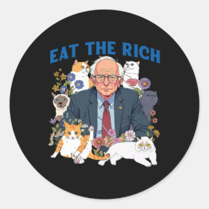 Essen Sie die reiche Bernie Sanders Floral Cat Res Runder Aufkleber