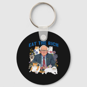 Essen Sie die reiche Bernie Sanders Floral Cat Res Schlüsselanhänger