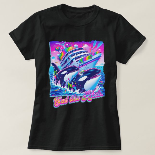 Essen Sie die Rich Whale 90er Jahre Orca Whale Ani T-Shirt (Design vorne)