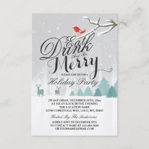 Essen Sie Drink & Be Merry Snow Deer Bird Holiday  Einladung