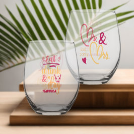 Essen Sie Drink und Bleibe Verheirateten Mr. und M Weinglas Ohne Stiel