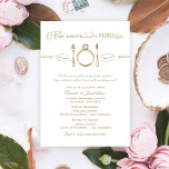 Essen Sie Drink und Verheiratet antike Probe Abend Einladung<br><div class="desc">Antike Probe und Probe-Dinner in Gold und Weiß,  mit einem Essen,  Trinken und verheiratet in eleganter und Vintager Mischtypografie mit Diamant-Verlobung-Ring-Einstellung Scrollfunktion.</div>