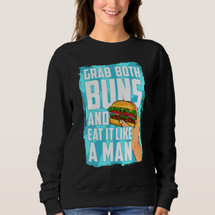 Essen Sie einen Hamburger, beide Brötchen und esse Sweatshirt