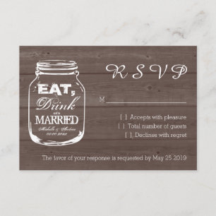 Essen Sie Getränk ist verheiratete Maurerglas RSVP Karte