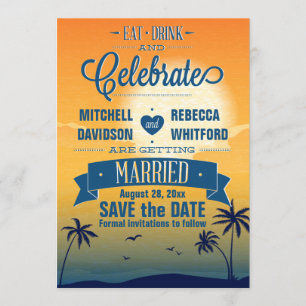 Essen Sie Getränk n feiern Sommer-Sonnenuntergang Save The Date