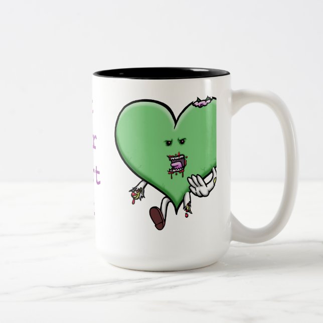 Essen Sie Ihre Herz-heraus - Zombie-Tasse Zweifarbige Tasse (Rechts)