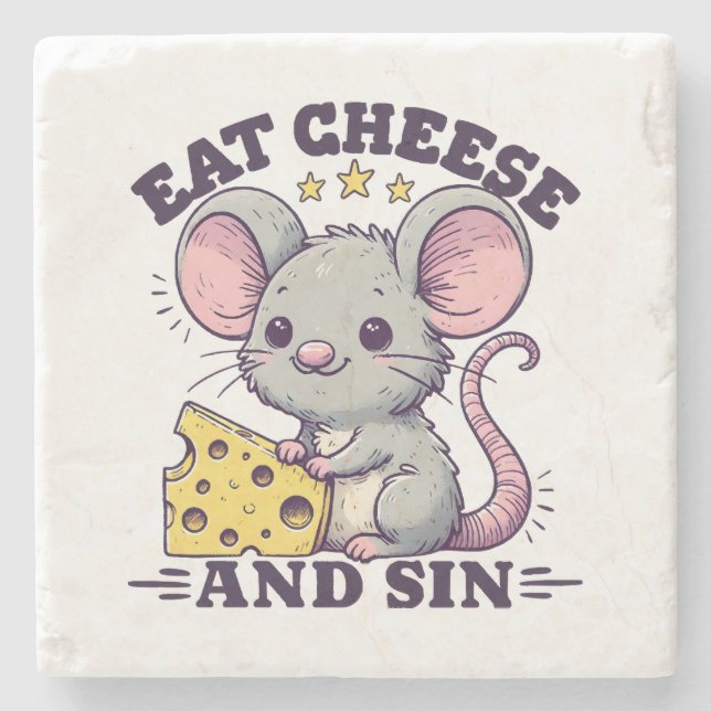 Essen Sie Käse und Sin Steinuntersetzer (Vorderseite)