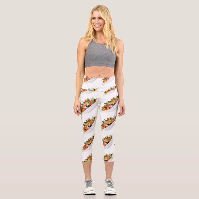Essen Sie mehr Pflanze Frischsalat Motivation Buch Capri Leggings (Vorderseite)