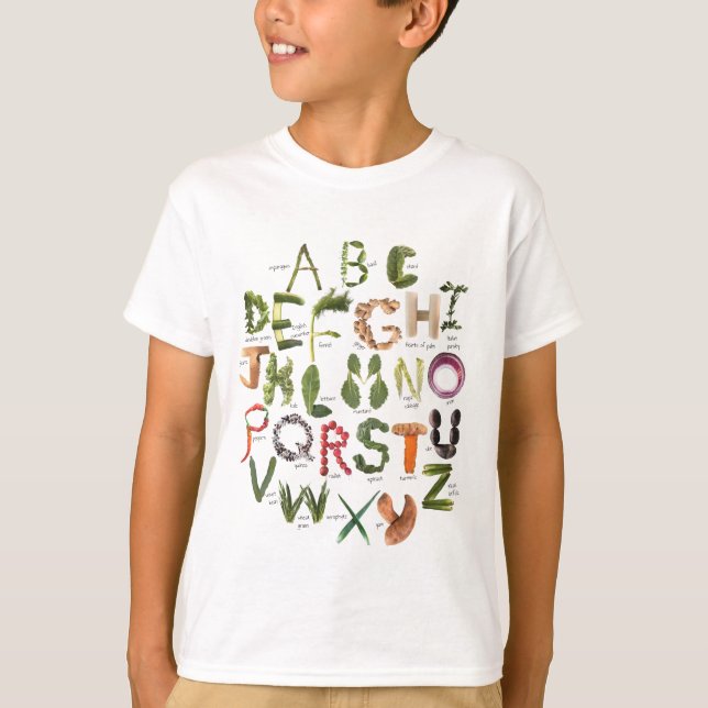 Essen Sie mehr Veggies Alphabet Shirt (Vorderseite)