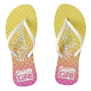 "Essen Sie meine Blasen" Gelbe/rosa Waage Schwimme Flip Flops
