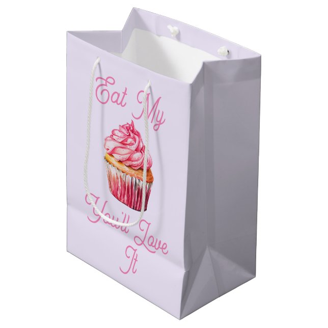 Essen Sie meine Muffin-Geschenktasche Mittlere Geschenktüte (Vorderseite Schrägansicht)