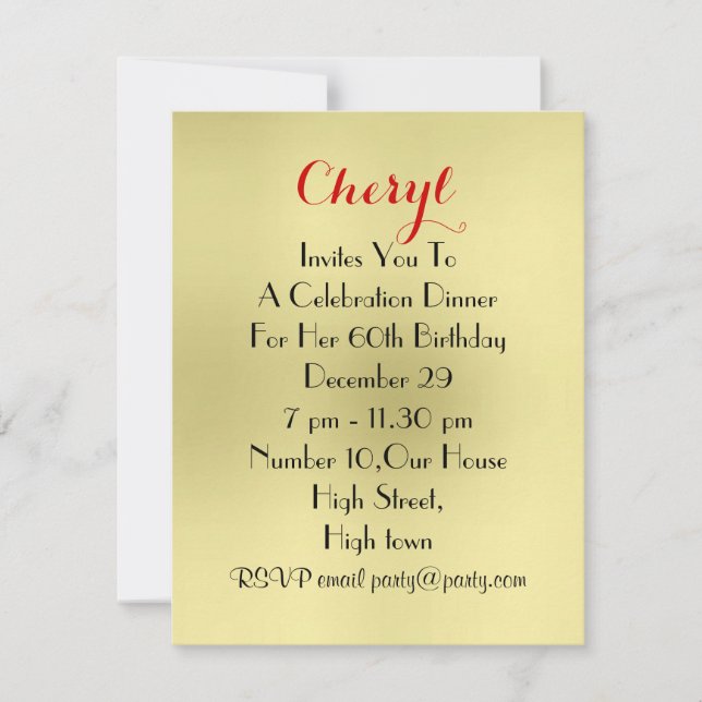 Essen Sie mit mir Party Ort Einladung (Vorderseite)