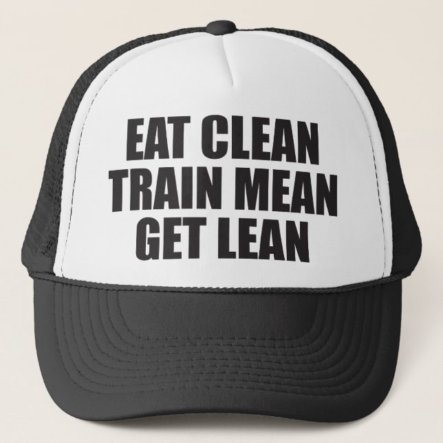 Essen Sie sauber, Zug Gemein, Lean - Workout Truckerkappe (Vorderseite)