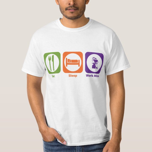 Essen Sie Schlaf-Arbeits-Metall T-Shirt (Vorderseite)