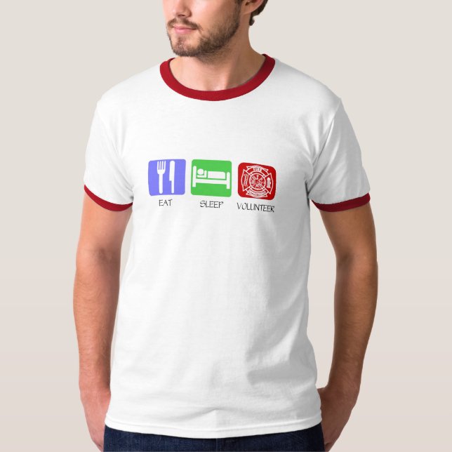 Essen Sie Schlaf-freiwilligen Feuerwehrmann T-Shirt (Vorderseite)