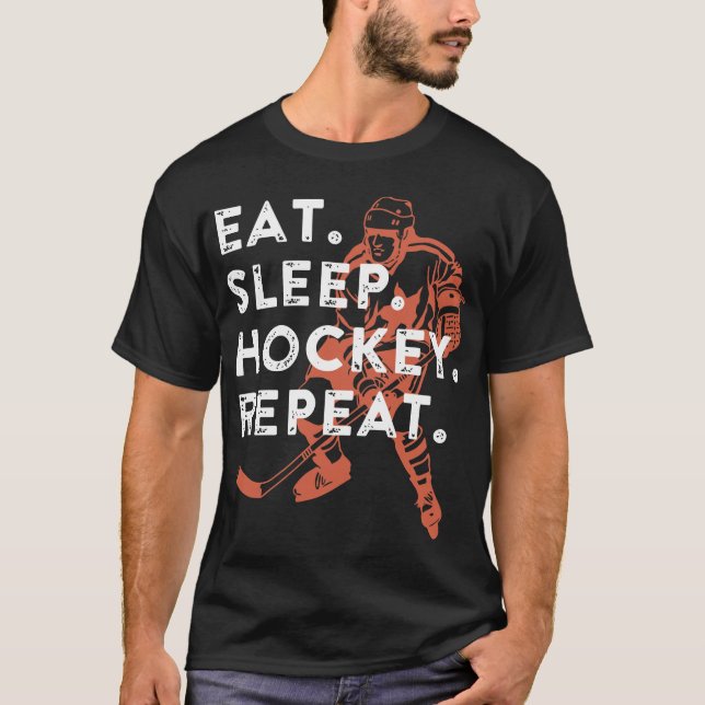 essen Sie Schlaf-Hockey-Wiederholungs-Hockey T-Shirt (Vorderseite)