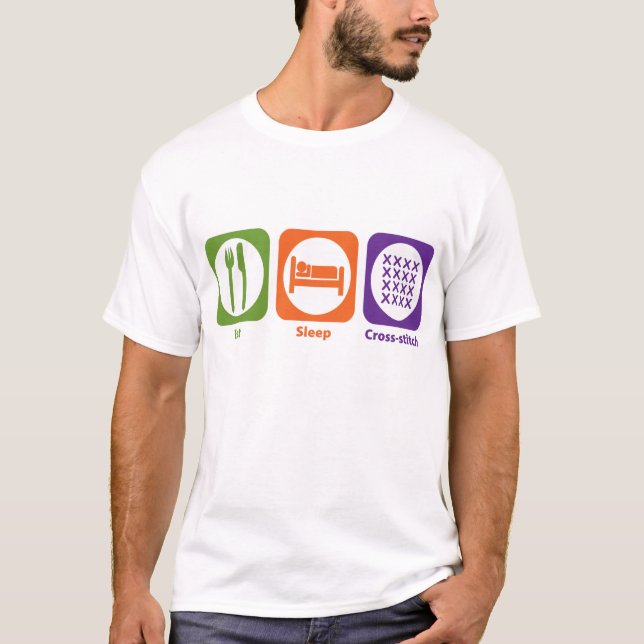 Essen Sie Schlaf-Kreuzstich T-Shirt (Vorderseite)