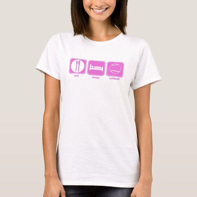 essen Sie Schlaf-Softballrosa T-Shirt (Vorderseite)