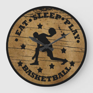 Essen Sie Schlaf spielen Basketball-Retrospieler Große Wanduhr
