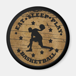 Essen Sie Schlaf spielen Basketball-Retrospieler Magnet