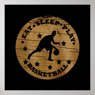 Essen Sie Schlaf spielen Basketball-Retrospieler Poster