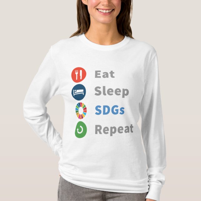 Essen Sie schlafende SDGs Wiederholen lange Schläf T-Shirt (Vorderseite)