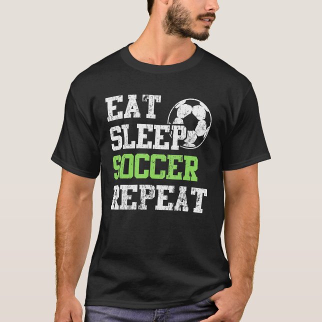 Essen Sie schlafenden Fußball-Wiederholungs-Fußbal T-Shirt (Vorderseite)