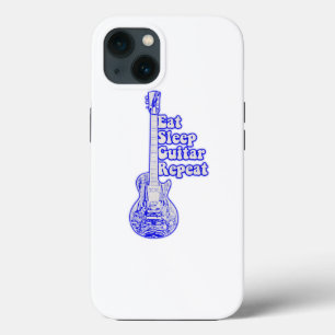 Essen Sie schlafgitarre wiederholen. Vintage blaue Case-Mate iPhone Hülle