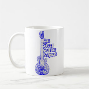 Essen Sie schlafgitarre wiederholen. Vintage blaue Kaffeetasse