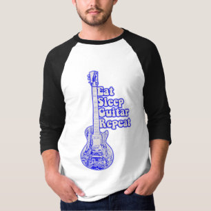 Essen Sie schlafgitarre wiederholen. Vintage blaue T-Shirt