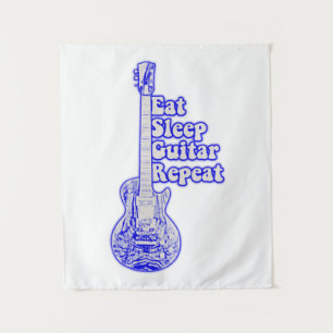 Essen Sie schlafgitarre wiederholen. Vintage blaue Wandteppich