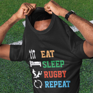 Essen Sie Sleep Rugby Wiederholen Sport Dunkle Ver T-Shirt
