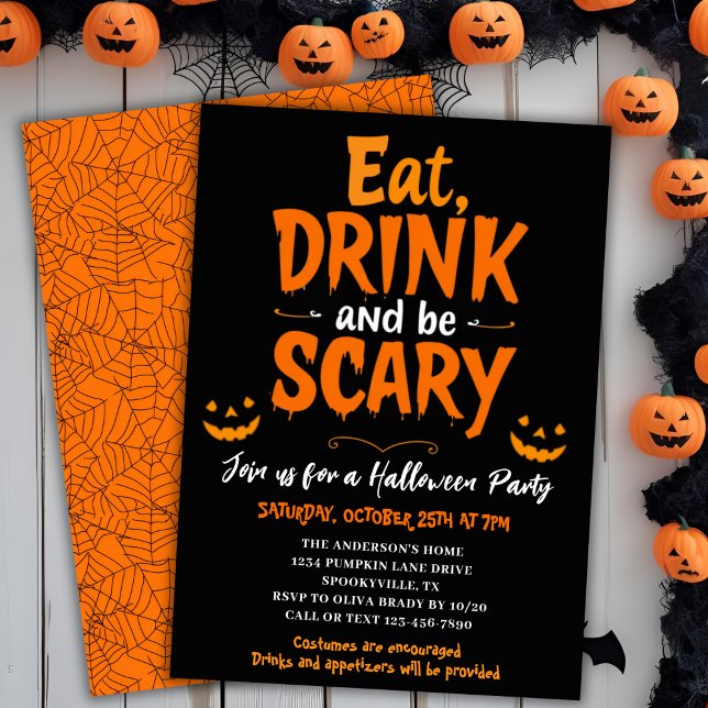 Essen Sie trinken & Beängstigendes festliches Hall Einladung (Eat Drink & Be Scary Festive Halloween Party Invitation)